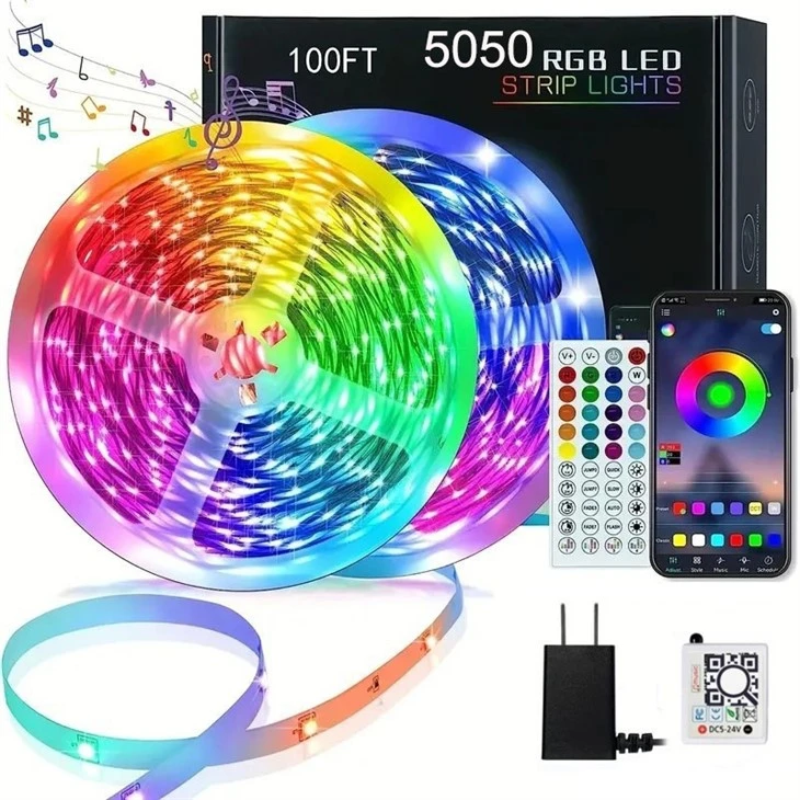 Smart RGB Led Strip Lights 65.6ft Color Changing Remote And App Control